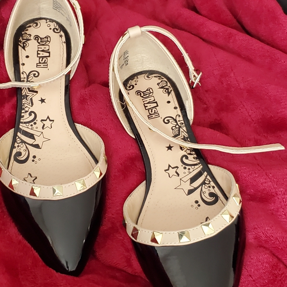 Brash Black & Nude Studded Flats